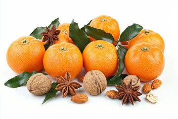 For a Christmas food scene, incorporate tangerines, pine cones, nuts, and spices into the background.