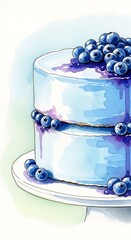 Watercolor Blueberry Cake - A Sweet Treat Illustration.