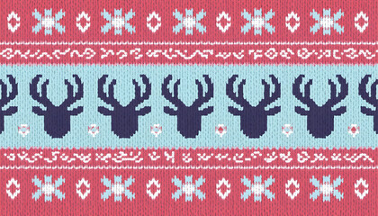Festive knitted pattern with reindeer and snowflake motifs for holiday designs