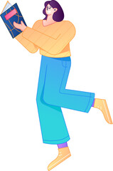 Vector flat gradient illustration of a character reading a book.
