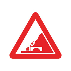 Falling rocks landslide warning road sign vector icon safety Vector