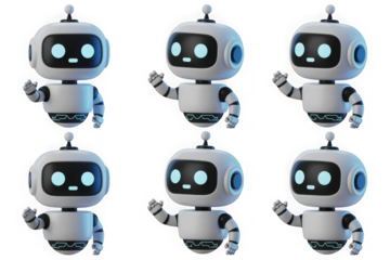 Cute cartoon robot waving hello, isolated on white background, 3d render isolated on transparent background