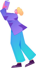 Vector flat gradient illustration of a character reading a book.
