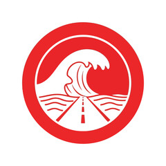 Tsunami flood warning road sign icon   natural disaster vector Vector
