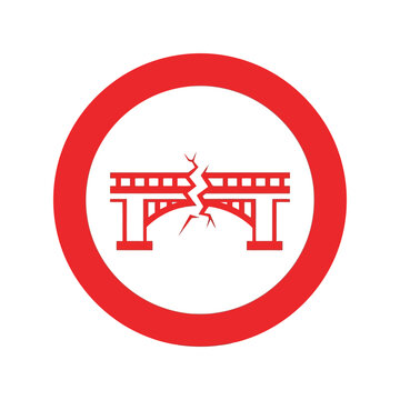 Broken bridge warning sign vector icon   infrastructure danger Vector