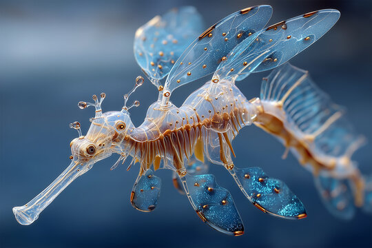 Translucent Glass Leafy Seadragon with Gold and Blue Details