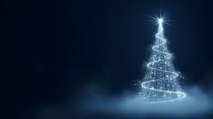 A luminous, spiraling tree of light ascends against a deep, navy background, radiating festive cheer.
