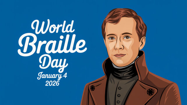 World braille day 2026, louis braille portrait, accessibility concept