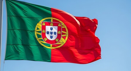 The national flag of Portugal waving proudly in the wind.
