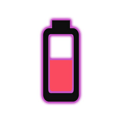 Neon pink and purple battery icon showing low power isolated on transparent background