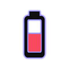 Low battery icon with neon purple outline isolated on transparent background
