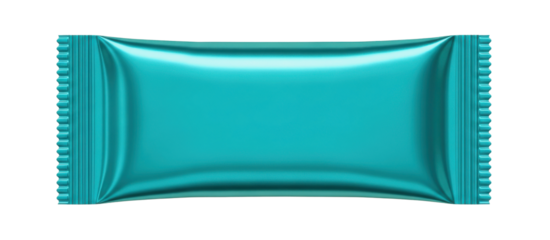 Horizontal Teal Metallic Foil Stick Pack Mockup Isolated on White Background