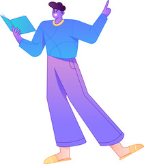 Vector flat gradient illustration of a character reading a book.
