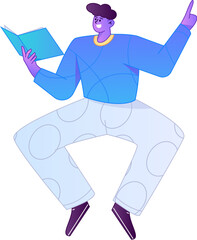 Vector flat gradient illustration of a character reading a book.
