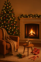 fireplace with christmas decorations