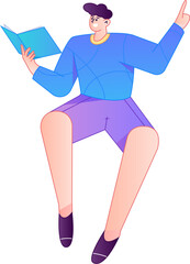 Vector flat gradient illustration of a character reading a book.
