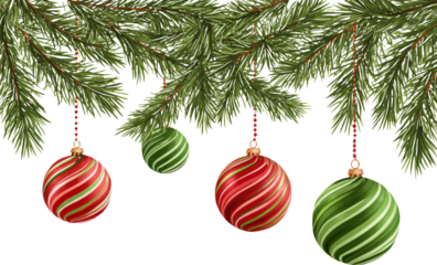 Festive ornament Christmas ball pine branch red green holiday decor joy