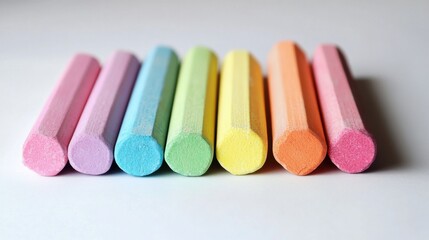 Colorful Pastel Chalk Sticks Arranged on a White Surface