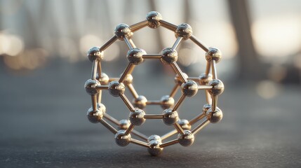 Metallic molecular structure close-up with bokeh background