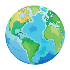 Naklejka premium Colorful cartoon-style Earth globe with bright blue oceans and green continents, smooth gradients, soft shadows, clean vector look