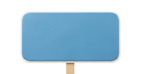 Blank Blue Signboard Mockup with Rounded Corners on Wooden Stick Isolated Template