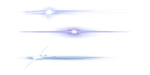 Set of three electric blue horizontal energy light beams PNG image