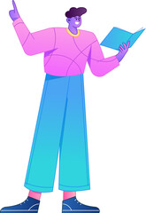 Vector flat gradient illustration of a character reading a book.
