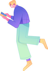 Vector flat gradient illustration of a character reading a book.
