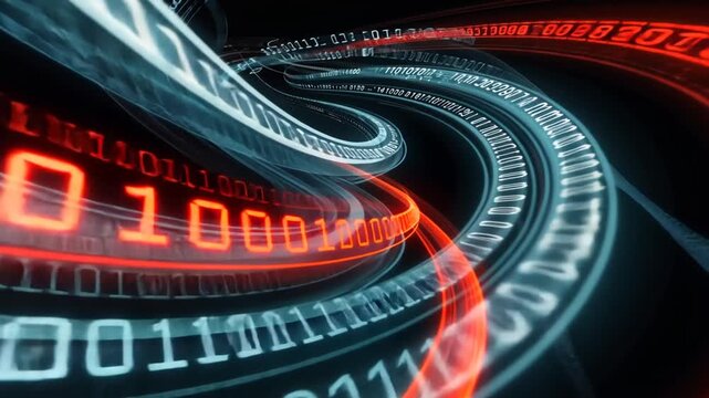 futuristic binary code stream with glowing transition video