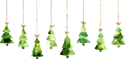 &ldquo;christmas tree ornament hanging green watercolor festive holiday&rdquo; garland joy