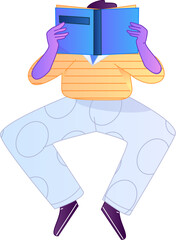 Vector flat gradient illustration of a character reading a book.
