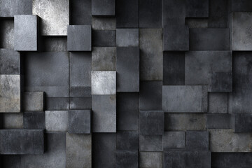 textured dark gray stone blocks forming a 3d geometric pattern