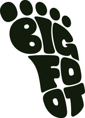 Bigfoot lettering inside footprint. Bold cartoon logo. Vector illustration.