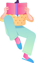 Vector flat gradient illustration of a character reading a book.
