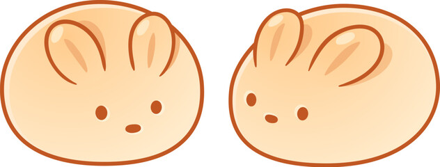 Cute bunny buns drawing. Rabbit shaped bread rolls, isolated vector clipart illustration.