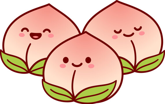 Shoutao, Longevity Peach Buns with kawaii faces. Traditional Chinese steamed baozi, cute cartoon drawing.  Vector illustration. - Powered by Adobe