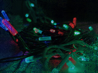 Colorful Tangled String Lights with Futuristic Overlay