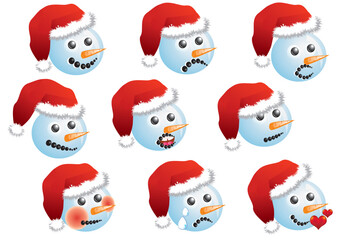 Snowman Emotion Set in a Christmas Hat
