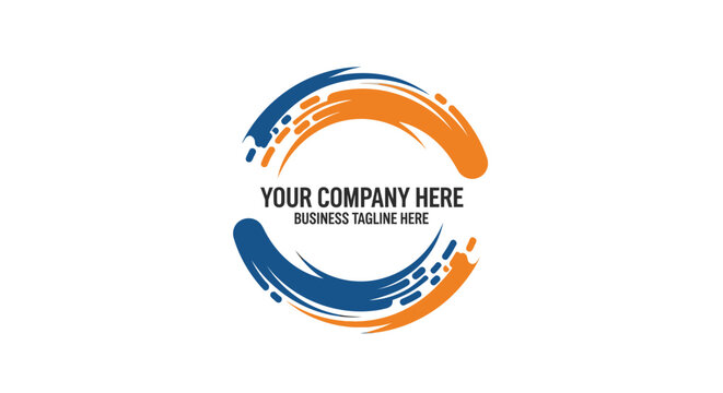 Dynamic blue and orange abstract brushstroke logo design with placeholder text, fluid circular shape. - Powered by Adobe