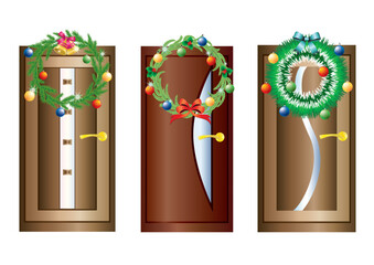 Set of doors with Christmas wreaths
