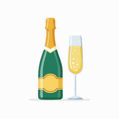 Flat Design Champagne Bottle and Glass Icon