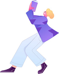 Vector flat gradient illustration of a character reading a book.
