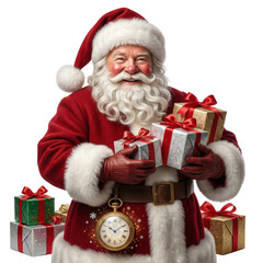 Friendly Santa Claus with Magical Glowing Pocket Watch.