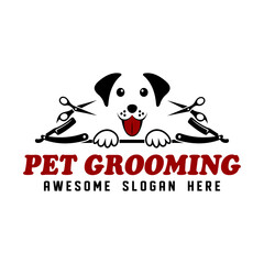 Logo template for pet grooming salon, pet grooming and styling salon, dog and cat shop. Vector illustration.