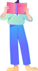 Vector flat gradient illustration of a character reading a book.

