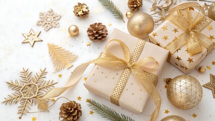Elegant vertical gold and beige holiday decor. AI GENERATED.