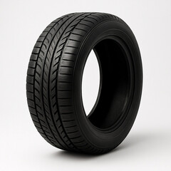 Tire Detail: An isolated, brand-new car tire, displaying intricate tread patterns, signifies safety, reliability, and the open road.