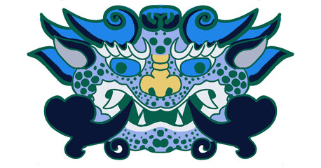 Korean Traditional Dragon Mask Illustration in Folk Art Style