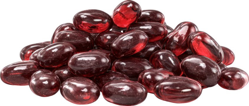 Glossy red candy hard sweet pile shiny surface studio closeup reflection dessert