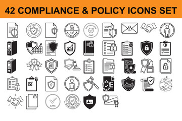 Compliance and Policy Icons Set Featuring Security Document Shield Safe Stamp Gdpr and Confidential Letter Handshake User Silhouette
